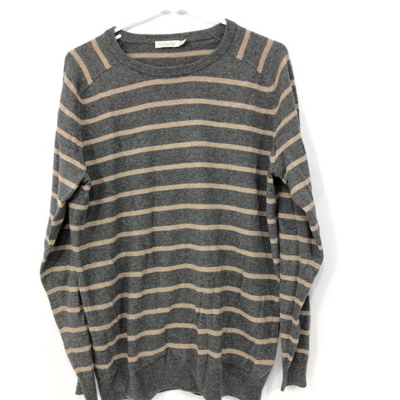 Suitsupply Mens XL Gray Beige Striped Cashmere Wool Pullover Knit Sweater - Picture 1 of 6